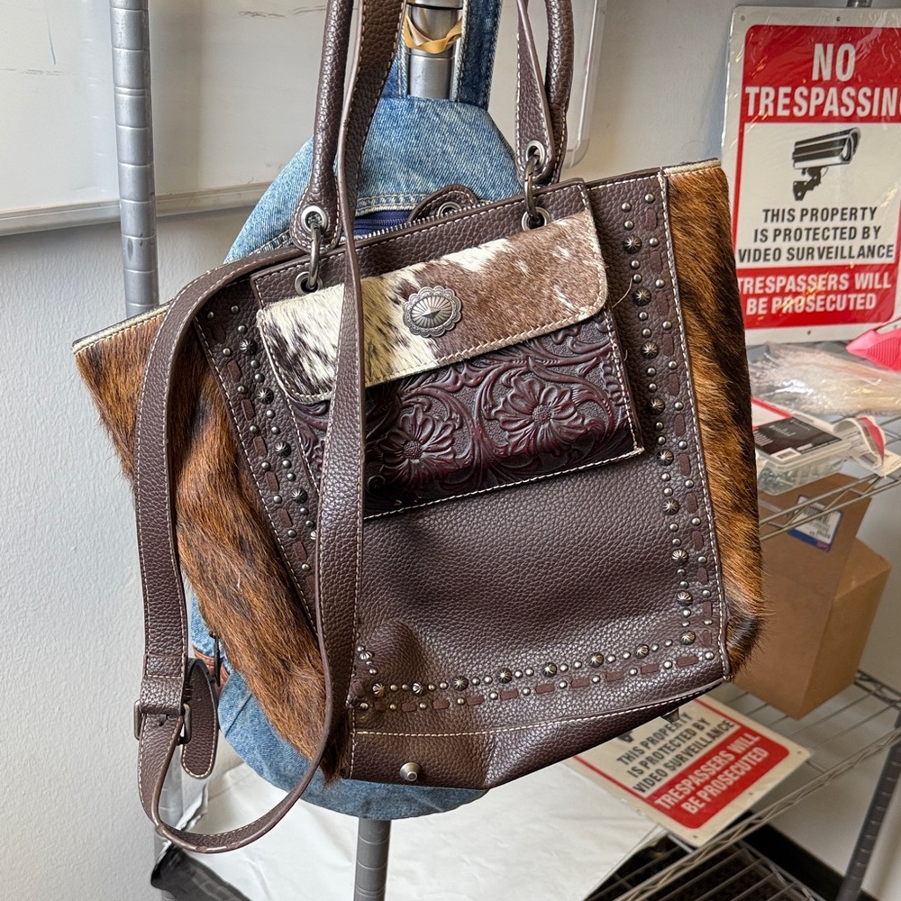 Brown Leather and Cowhide Women's Bag